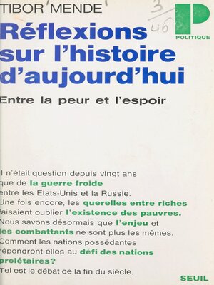 cover image of Réflexions sur l'histoire d'aujourd'hui, entre la peur et l'espoir